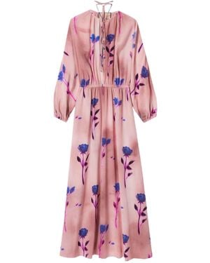 Gucci Crepe De Chine Floral Silk Dress - Pink