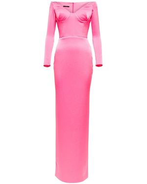 Alex Perry Lane Pink Satin-crepe Off-shoulder Gown