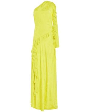 Alejandra Alonso Rojas One Shoulder Yellow Silk Ruffle Dress