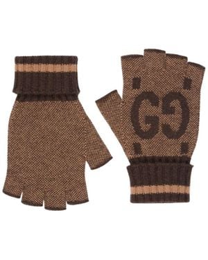 Gucci Brown Cashmere GG Fingerless Gloves