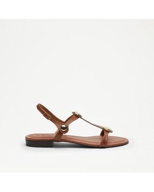 Russell & Bromley Lauren Tan Leather Disc Trim Sandal - Brown