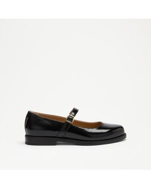 Russell & Bromley Women's Black Leather Dotty Patent Mary-jane Flat Shoes, Size: Uk 9