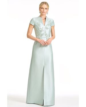 Sachin & Babi Charlotte Mint Embellished Mikado A-Line Gown - White