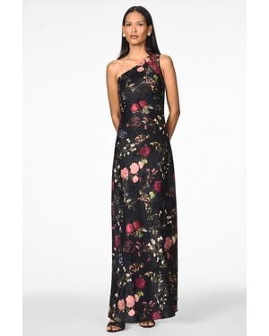 Sachin & Babi Alessia Floral One Shoulder A-Line Gown - Black