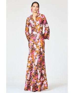 Sachin & Babi Daria Multi Floral Silk Viscose A-Line Gown - Red