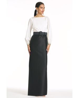 Sachin & Babi Astor Ivory Crepe Mikado Fit And Flare Gown - Blue