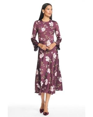Sachin & Babi Tyra Floral Satin Empire Waist Dress - Red