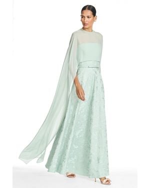 Sachin & Babi Tinsley Mint Embroidered Silk Chiffon Cape - Green