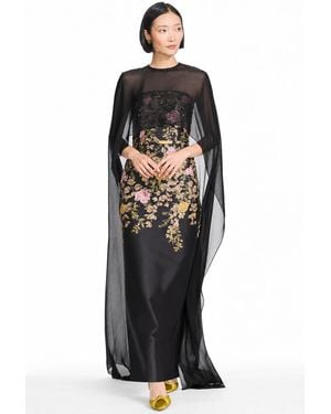 Sachin & Babi Tinsley Embroidered Silk Chiffon Cape - Black