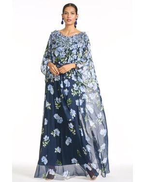 Sachin & Babi Gilda Floral Chiffon Kaftan Gown - Blue