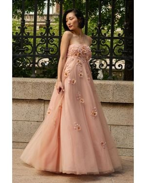 Sachin & Babi Scarlett Peach Embroidered Tulle Empire Waist Gown - Green