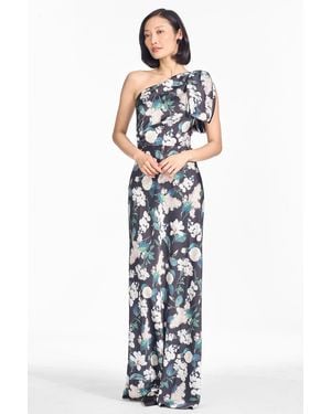 Sachin & Babi Aubrey Floral Satin Crepe A-Line Gown - White