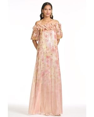 Sachin & Babi Valentina Floral Lamé Off The Shoulder Gown - Pink