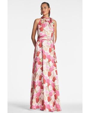 Sachin & Babi Diana Multi Floral Georgette Maxi Gown - Red