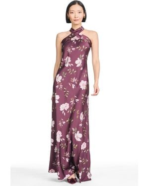 Sachin & Babi Laurant Floral Satin Halter Gown - Purple
