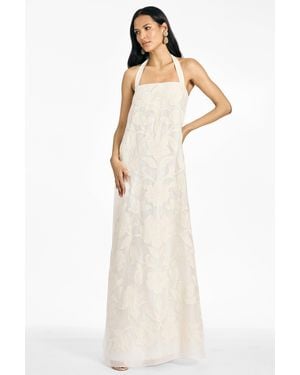 Sachin & Babi Amal Ivory Linen Blend Halter Floor Length Gown - White