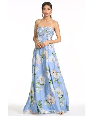 Sachin & Babi Ames Floral Chiffon Empire Waist Gown - Blue