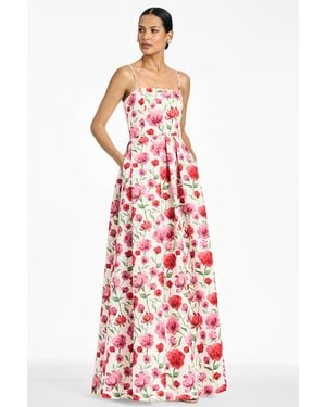Sachin & Babi Beau Ivory Floral Empire Waist Gown - Red