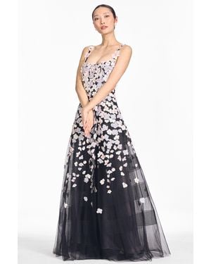 Sachin & Babi Aphrodite Multi Floral Embroidered A-Line Gown - Blue