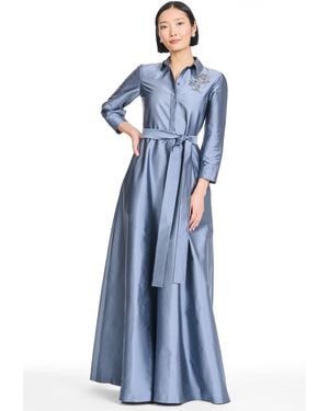 Sachin & Babi Maeve Taffeta Long Sleeve A-Line Gown - Blue