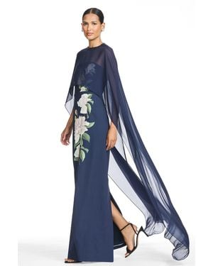 Sachin & Babi Tinsley Embroidered Silk Chiffon Cape - Blue