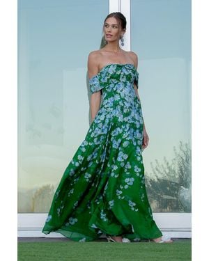 Sachin & Babi Kennedy Floral Off The Shoulder Gown - Green