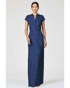 Sachin & Babi Justine Mandarin V Neck Gown - Blue
