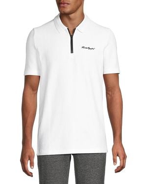 Karl Lagerfeld Logo Ribbed Zip-Up Polo - White