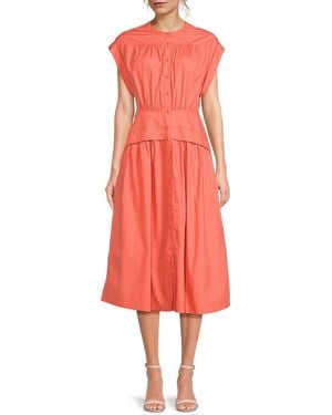 AREA STARS Cuff Cotton Poplin Midi-Dress - Red