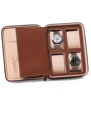 Bey-berk Saddle Leather 4-watch Accessory Case - Brown