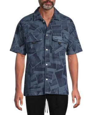 RTA Cotton Denim-Print Short-Sleeve Shirt - Blue