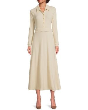 AREA STARS Raya Rib-Knit Polo Midi-Dress - Natural