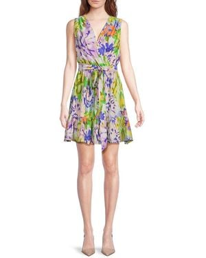 Sam Edelman Floral Pleated V-Neck Minidress - Multicolour