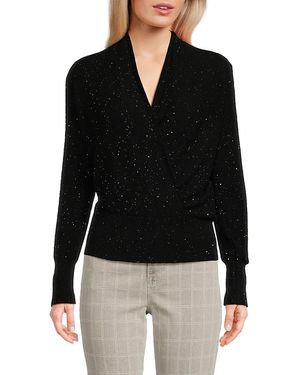 Sofiacashmere Surplice Shimmer Cashmere Top - Black