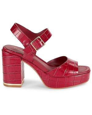 Kenneth Cole Darls Croc Embossed Leather Sandals - Red