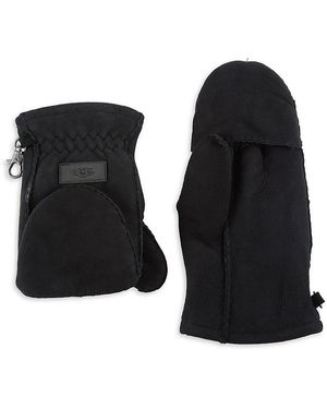 UGG Leather & Shearling Flip Top Mittens - Black