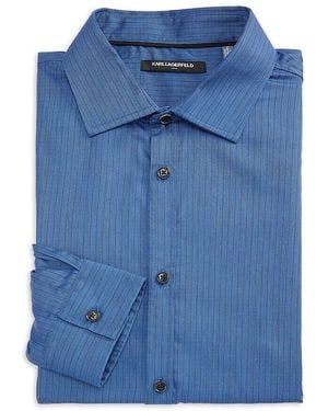 Karl Lagerfeld Striped Cotton Dress Shirt - Blue
