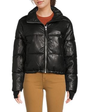 Sam. Faux Leather Puffer Jacket - Black