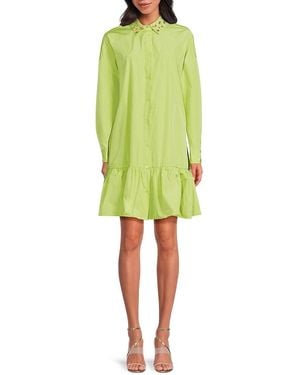 RED Valentino Embroidered Trim Mini Shirtdress - Green