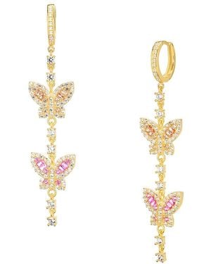 Gabi Rielle 14k Goldplated Sterling Silver & Cubic Zirconia Butterfly Huggie Drop Earrings - Metallic