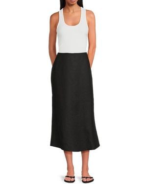 Saks Fifth Avenue 100% Linen A-Line Midi-Skirt - Black