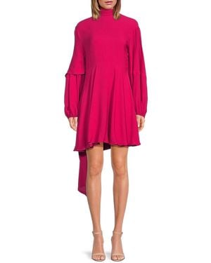 Valentino High-Low Long Sleeve Turtleneck Mini Dress - Pink