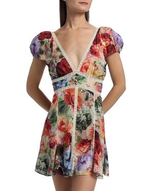 Alice + Olivia Plunging V-Neck Cotton Minidress - Red