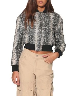 Walter Baker Lindsey Leather Snake-Print Bomber Jacket - Grey