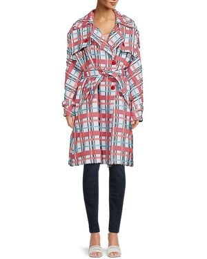 Stella Jean Checked Belted Trench Coat - Red