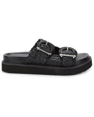 Marc Fisher Auggie Woven Leather Slide Sandals - Black