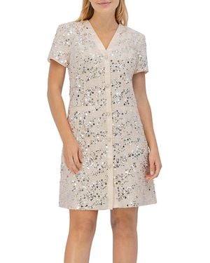 Eliza J Bouclé Shift Dress With Sequin And Satin Trim - White