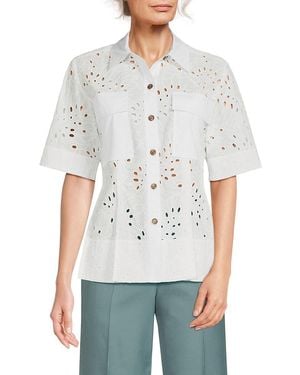 10 Crosby Derek Lam Cilou Short-Sleeve Eyelet Top - White