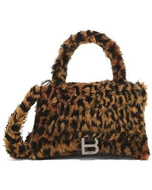 Balenciaga Hourglass Leopard-Print Faux-Fur Top Handle Bag - Brown
