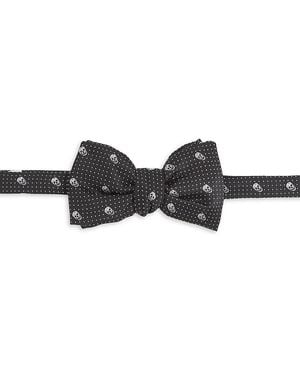 McQueen Printed Silk Pre-Tied Bow Tie - Black